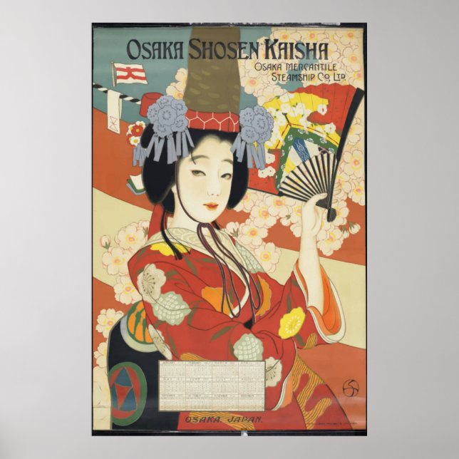Vintage Osaka Shosen Kaisha Travel Poster Art (Front)