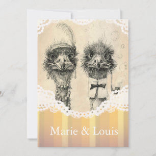 Vintage ostrich couple - pale orange invitation