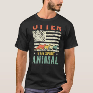 Vintage Otter Spirit Animal Retro Us American Flag T-Shirt