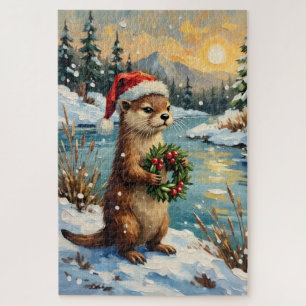 Vintage Otter with Christmas Wreath by Frozen Jigsaw Puzzle