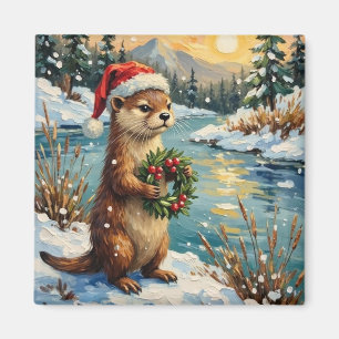 Vintage Otter with Christmas Wreath by Frozen Magnet