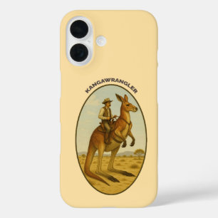 Vintage Outback Cowboy Riding a Giant Kangaroo URM iPhone 16 Case
