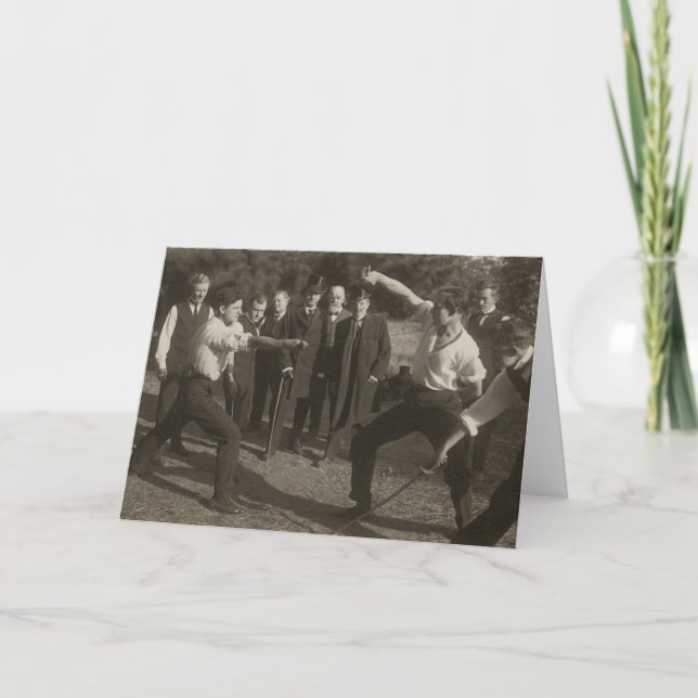 Vintage Outdoor Fencing Bout Note Card (Front)