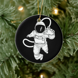 Vintage Outer Space  Funny Astronaut Ceramic Tree Decoration