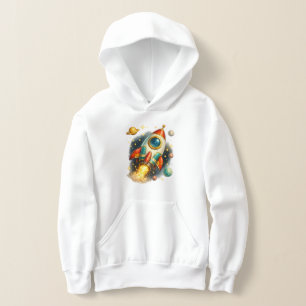 Vintage Outer Space Rocket Ship Kids Hoodie