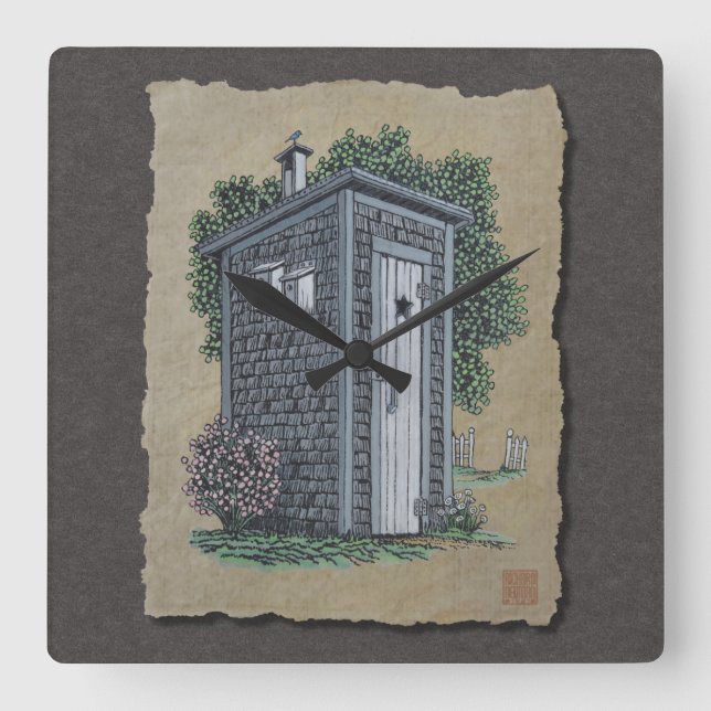 Vintage Outhouse Square Wall Clock (Front)
