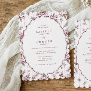 Vintage Oval Burgundy Red French Floral Wedding Invitation
