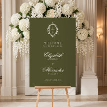 Vintage Oval Crest Green Old Money Wedding Welcome