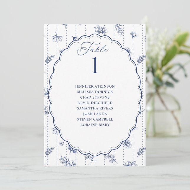 Vintage Oval Navy Blue Wedding Seating Chart (Standing Front)
