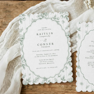 Vintage Oval Sage Green French Floral Wedding Invitation