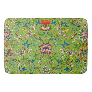 Vintage Owen Jones Chinese Ornament Green Floral Bath Mat
