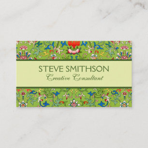 Vintage Owen Jones Chinese Ornament Green Floral Business Card