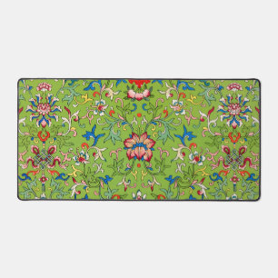 Vintage Owen Jones Chinese Ornament Green Floral Desk Mat