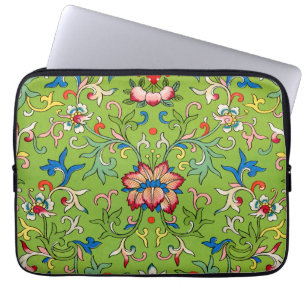 Vintage Owen Jones Chinese Ornament Green Floral Laptop Sleeve