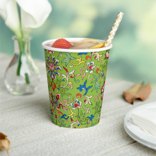 Vintage Owen Jones Chinese Ornament Green Floral Paper Cups