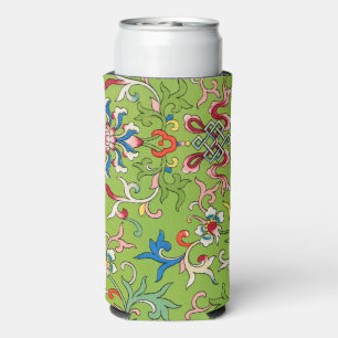Vintage Owen Jones Chinese Ornament Green Floral Seltzer Can Cooler