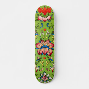 Vintage Owen Jones Chinese Ornament Green Floral Skateboard