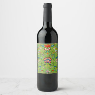 Vintage Owen Jones Chinese Ornament Green Floral Wine Label
