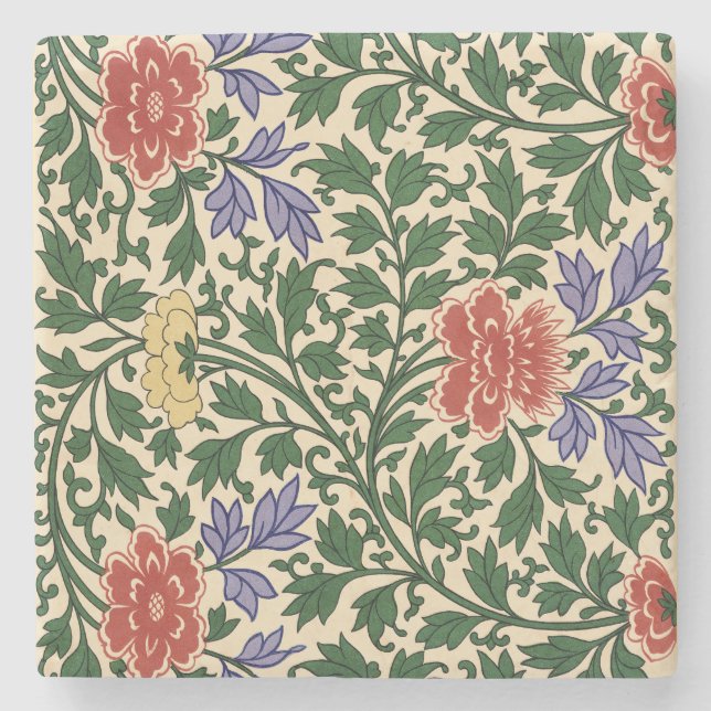 Vintage Owen Jones Chinoiserie Peony Pattern Stone Coaster (Front)