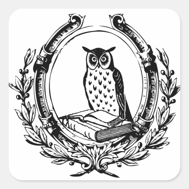 Vintage Owl and Book Bookplate Square Sticker (Front)