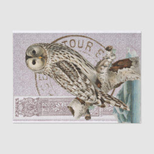 Vintage Owl Bird Red Decoupage French Postmark Tissue Paper