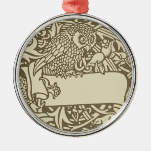 Vintage Owl Bookplate Arts and Crafts Walter Crane Metal Tree Decoration