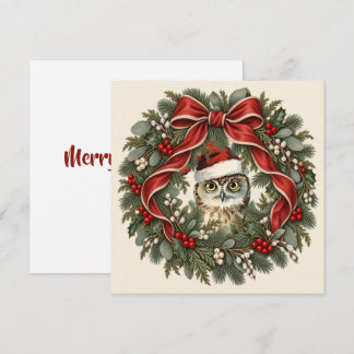 Vintage Owl Christmas Wreath Holiday Card