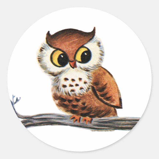 Vintage Owl Classic Round Sticker (Front)