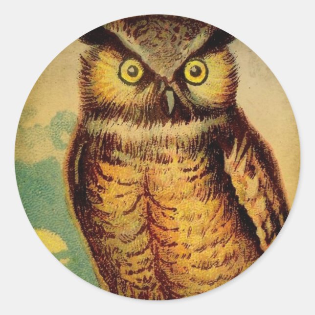 Vintage Owl Classic Round Sticker (Front)