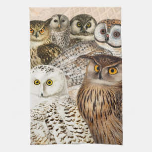 Vintage Owl Collage Tea Towel