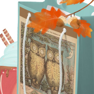 Vintage owl cute fall children's craft blue brown small gift bag