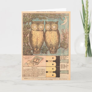 Vintage owl cute fall kid's craft illustration  card