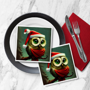 Vintage Owl Cute Rustic Christmas Napkin