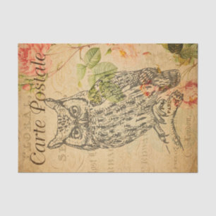 Vintage Owl Floral Flowers French Cartle Postale Tissue Paper