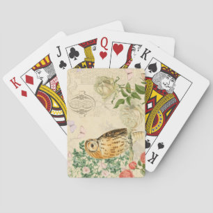 Vintage owl floral playing cards w/ beautiful rose
