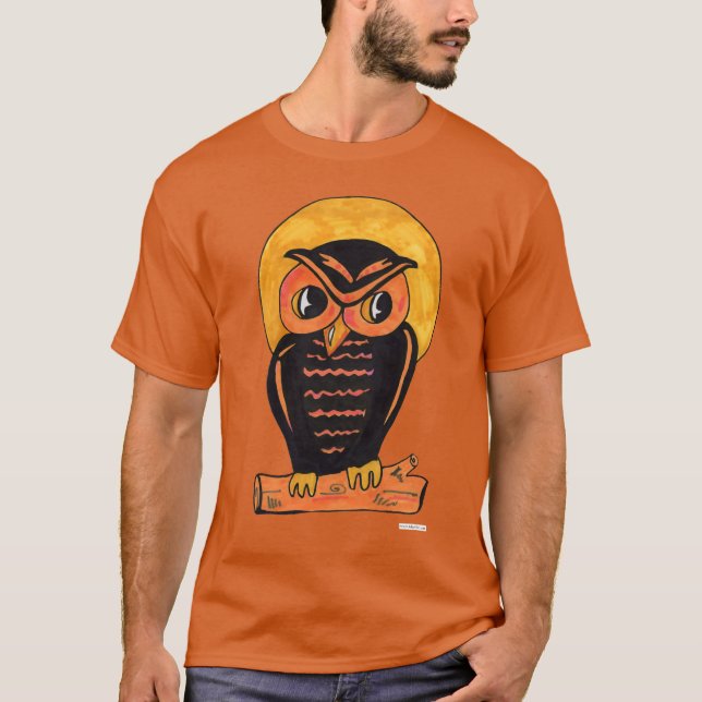 Vintage Owl Halloween Art Cartoon Fun T-Shirt (Front)