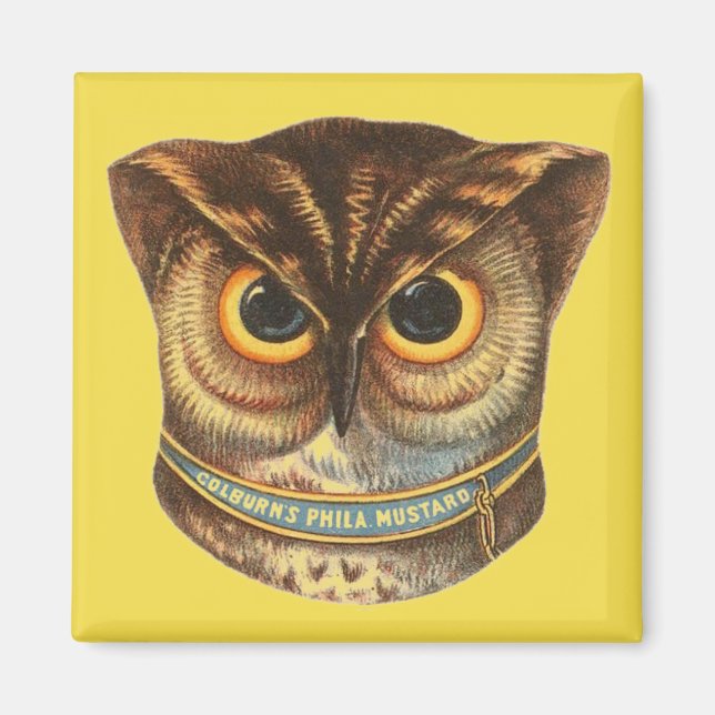 Vintage owl illustration mustard advertisement  magnet (Front)