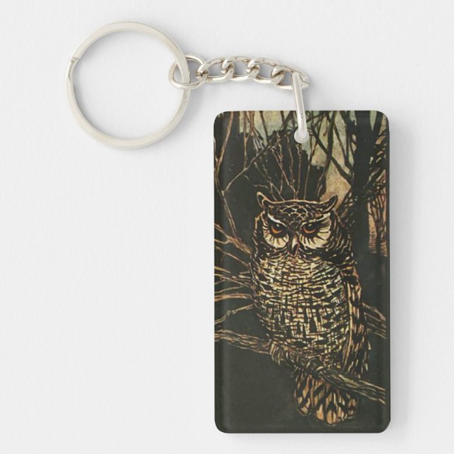 Vintage Owl in the Woods Key Ring (Front)