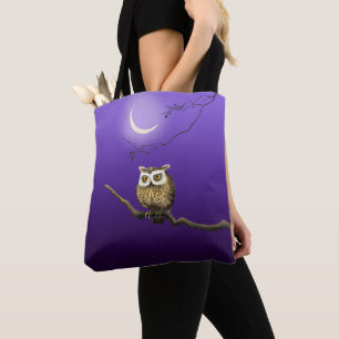 Vintage Owl Night Moonlight Deep Blue Tote Bag