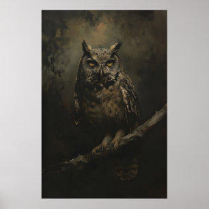 Vintage Owl Painting, Bird Wall Art, Dark Academia Poster