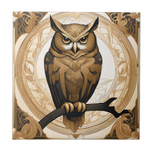 Vintage Owl Portrait Gold Tile