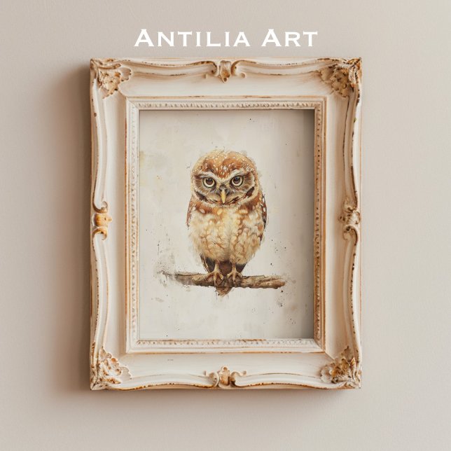 Vintage Owl Portrait Painting Woodland Animal Poster (Creator Uploaded)