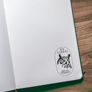 Vintage Owl, Simple Ex Libris Book  Rubber Stamp