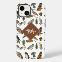 Vintage Owl Watercolor Forest Pattern Monogram   