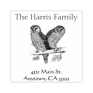 Vintage Owls Illustration Personalized Rubber Stamp