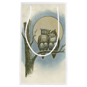 Vintage owls illustration small gift bag