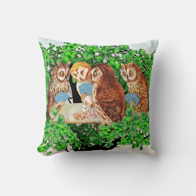 Vintage Owls Playing Cards Pillow (Front)