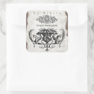  Vintage Ownership Bookplate Ex Libris Square Sticker