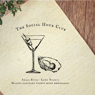 Vintage Oyster & Cocktail Illustration Branding Rubber Stamp