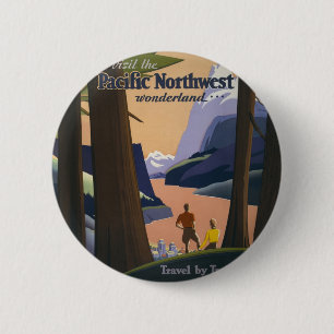 Vintage Pacific Northwest Travel Poster 1925 Train 6 Cm Round Badge